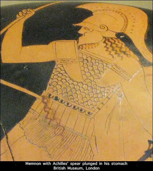 Memnon with Achilles' spear plunged in his stomach