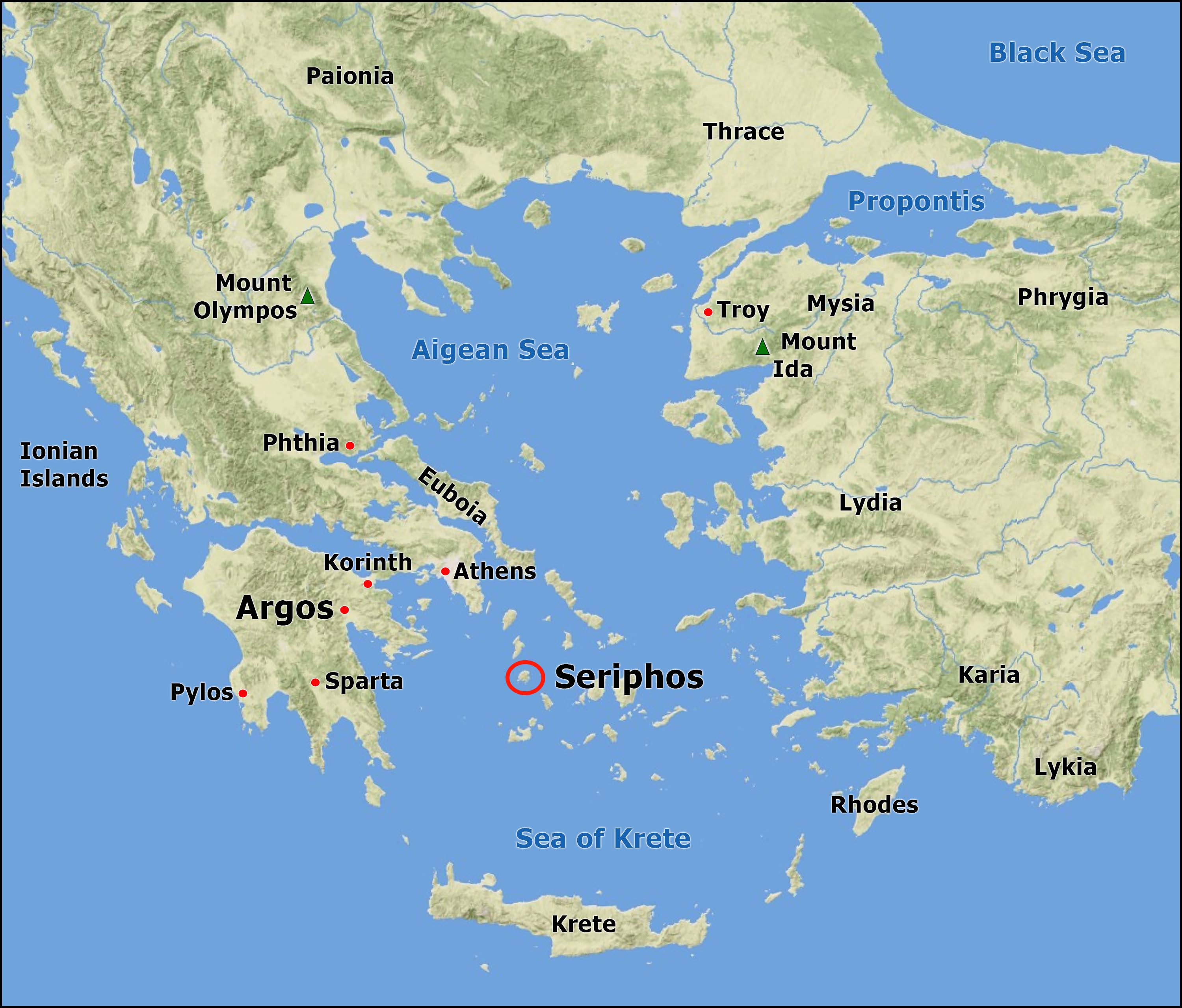 Argos to Seriphos Map