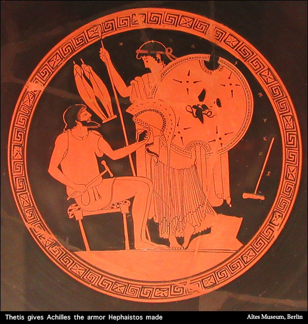 Thetis gives Achilles the armor Hephaistos made