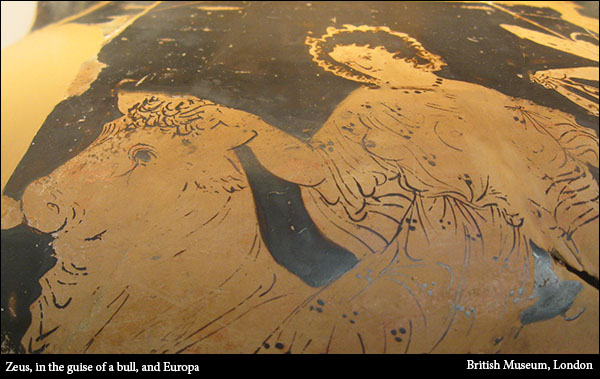 Zeus, in the guise of a bull, and Europa